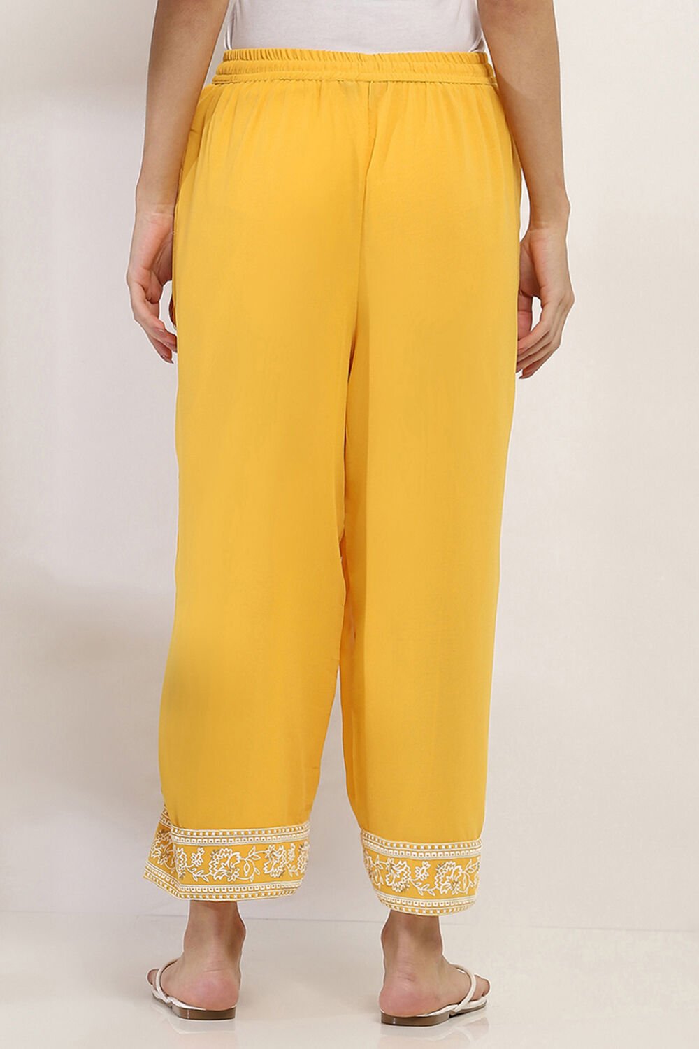 Mustard Yellow Solid Straight Palazzos image number 5