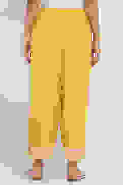 Mustard Yellow Solid Straight Palazzos image number 5