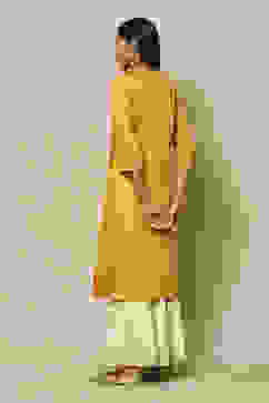 Yellow LIVA Straight Printed Kurta image number 4