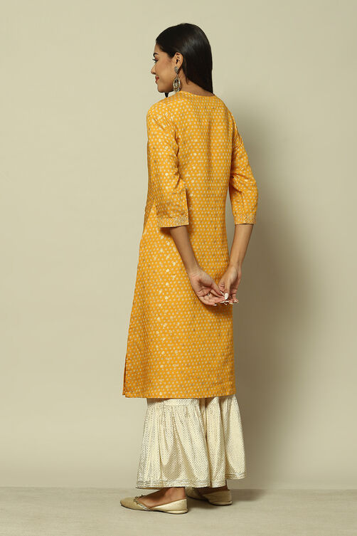 Yellow LIVA Straight Printed Kurta image number 4