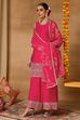 Pink Viscose Blend Straight Solid Suit Set image number 4
