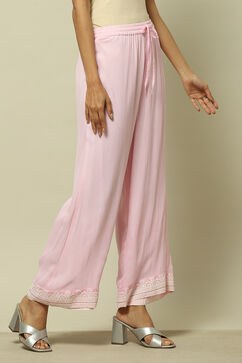 Pink Poly Georgette Solid Straight Fit Palazzo image number 3