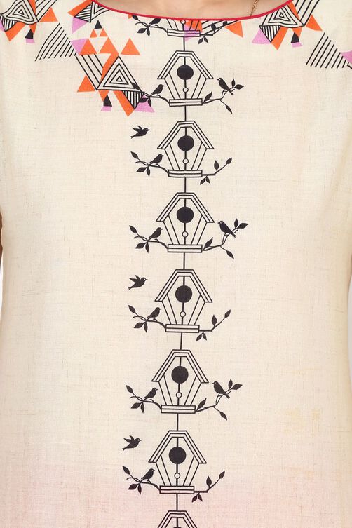 Beige Straight Cotton Kurta image number 4