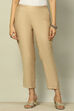 Beige Solid Straight Fit Pants image number 5