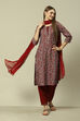 Navy Blue LIVA Straight Printed Kurta Palazzo Suit Set image number 4