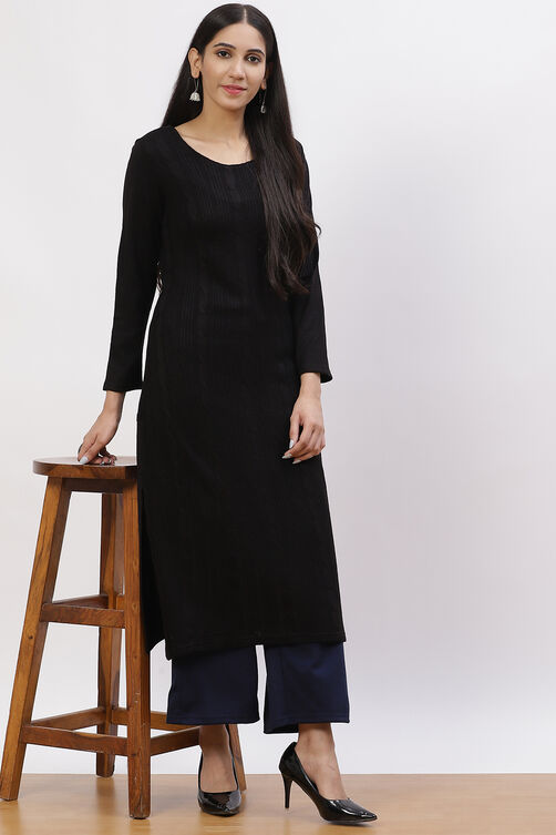 Black Acrylic Straight Kurta image number 4