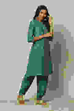 Green LIVA LIVA Straight Printed Kurta Palazzo Suit Set image number 5