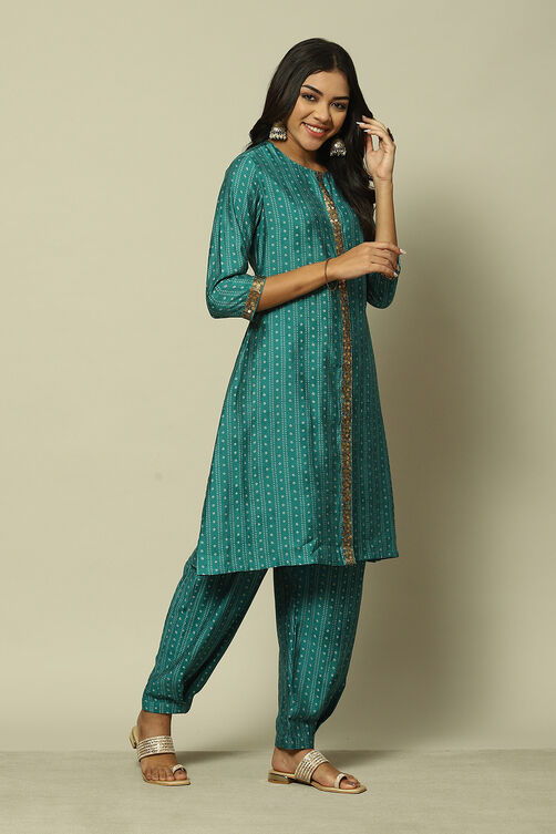 Green LIVA LIVA Straight Printed Kurta Palazzo Suit Set image number 5