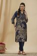 Blue Viscose Blend Straight Printed  image number 0