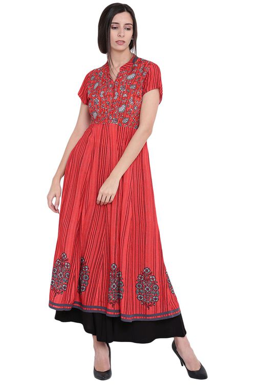 Red Viscose Kalidar Kurta image number 0