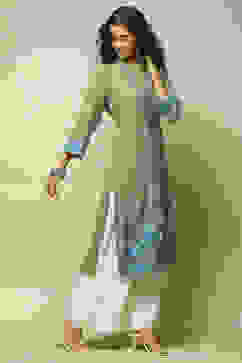 Green LIVA Straight Printed Kurta image number 4