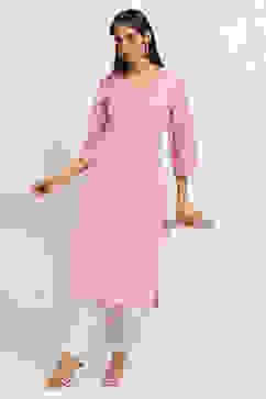 Peach-Colored Printed Straight Kurta image number 0