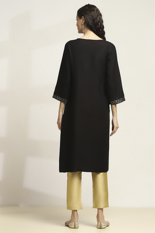 Blue Printed Straight Kurta image number 3