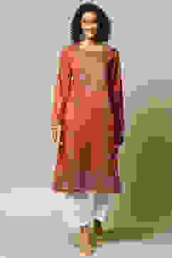 Red Acrylic Straight Printed Kurta image number 5