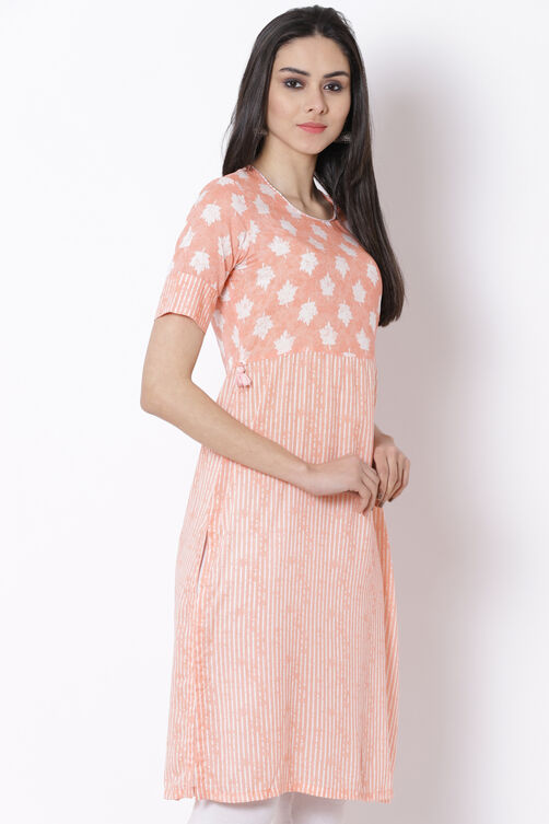 Peach Viscose Straight Kurta image number 4