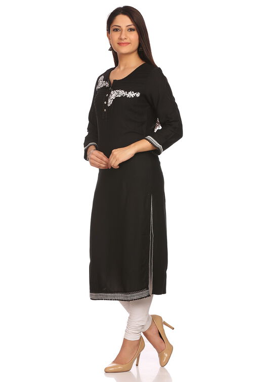 Black Cotton Straight Kurta image number 2