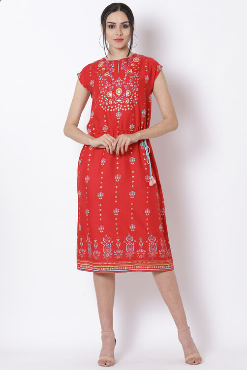 Red Viscose A-Line Dress image number 0