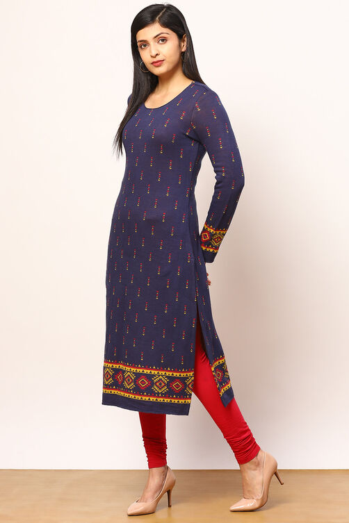 Blue Jacquard Straight Kurta image number 0