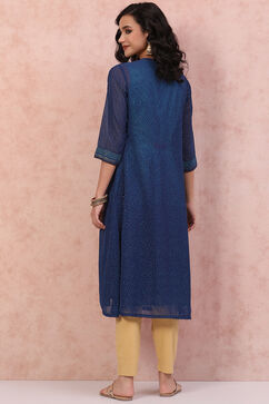 Turq Blue Art Silk Bandhani Kurta image number 4