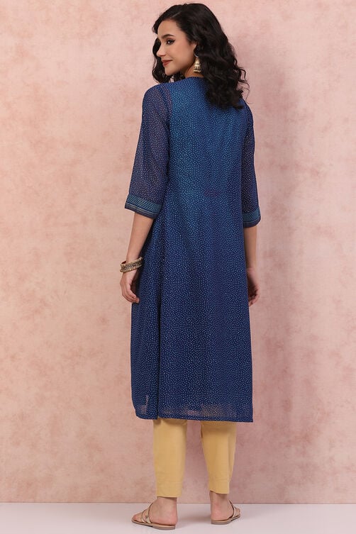 Turq Blue Art Silk Bandhani Kurta image number 4