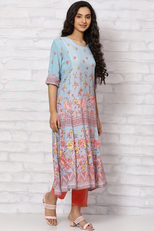 Blue Viscose Rayon A Line Dress image number 3