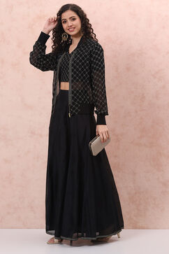 Black Art Silk Suit Set image number 4