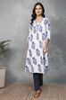 White Cotton Printed Straight Kurta image number 5