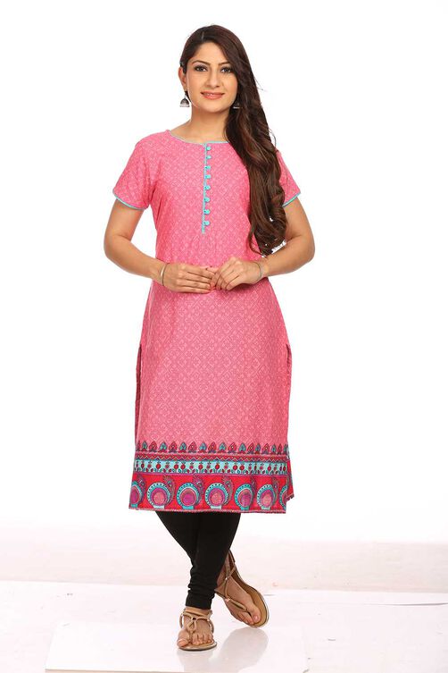 Pink Straight Cotton Kurta image number 0