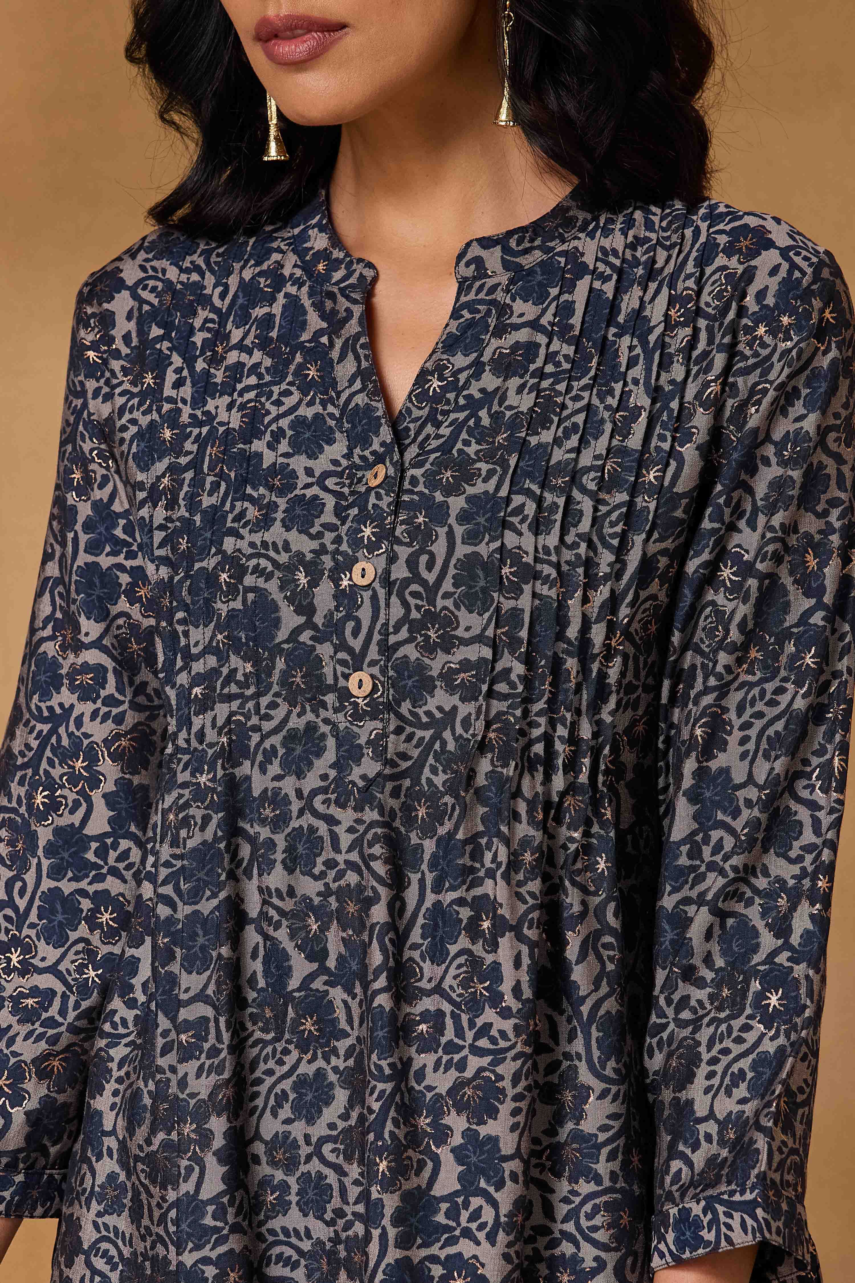 Blue Viscose Blend Regular Printed Top image number 1