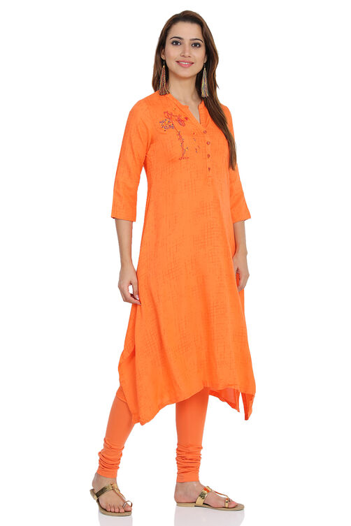 Coral Asymmetric Viscose Kurta image number 3