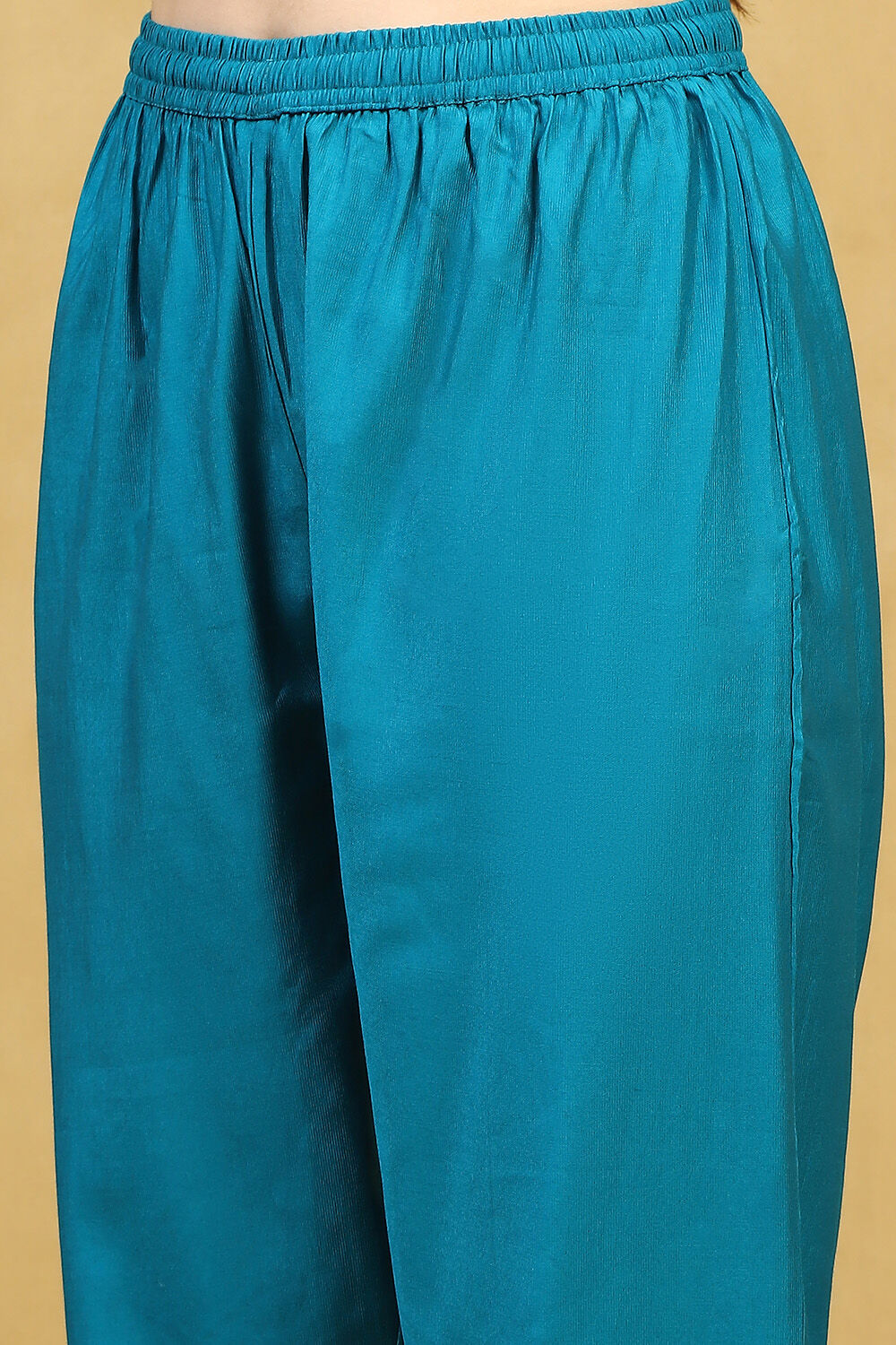 Teal Polyester Solid Straight Suit Set image number 2