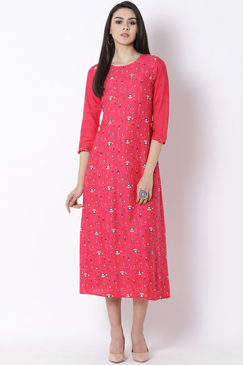 Pink Viscose A-Line Dress image number 4