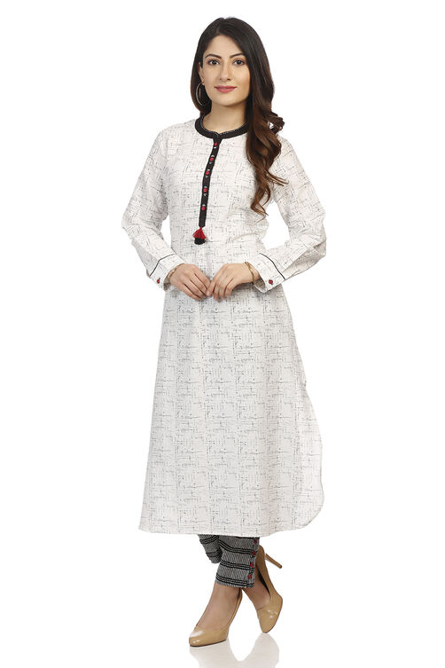 Ecru A Line Cotton Kurta image number 3