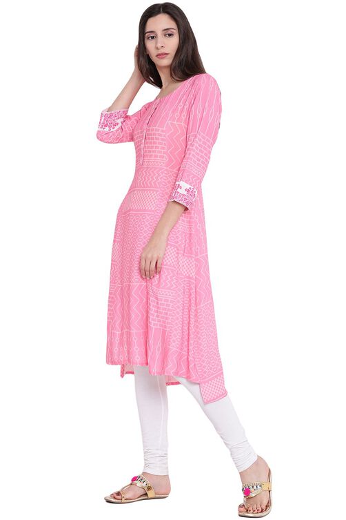 Pink Wool A-Line Kurta image number 3