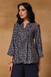 Blue Viscose Blend Regular Printed Top image number 2