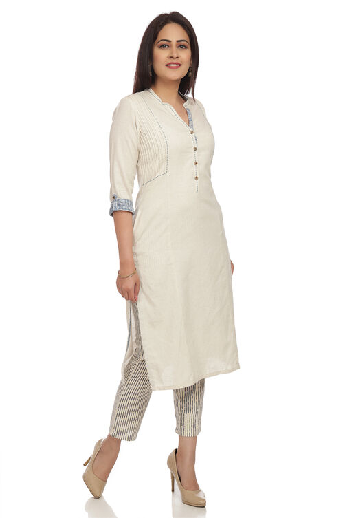 Ecru Straight Cotton Kurta image number 2