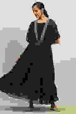 Black Poly Georgette A-Line Printed Top Lehanga Lehenga image number 6