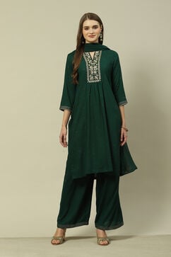 Green LIVA Straight Printed Kurta Palazzo Suit Set image number 7