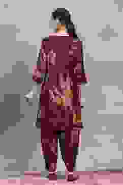 Blue Rust Viscose Blend Printed Kalidar Kurta Pants Set image number 4