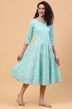 Mint Green Cotton Kalidar Kurta Dress image number 3