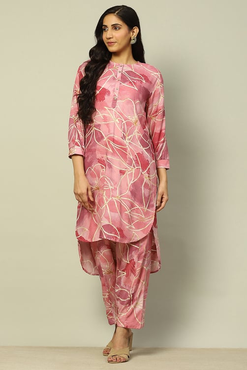 Aqua Blue Floral Printed Straight Co-ord Set image number 6