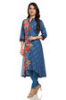 Blue A Line High Low Cotton Kurta image number 3