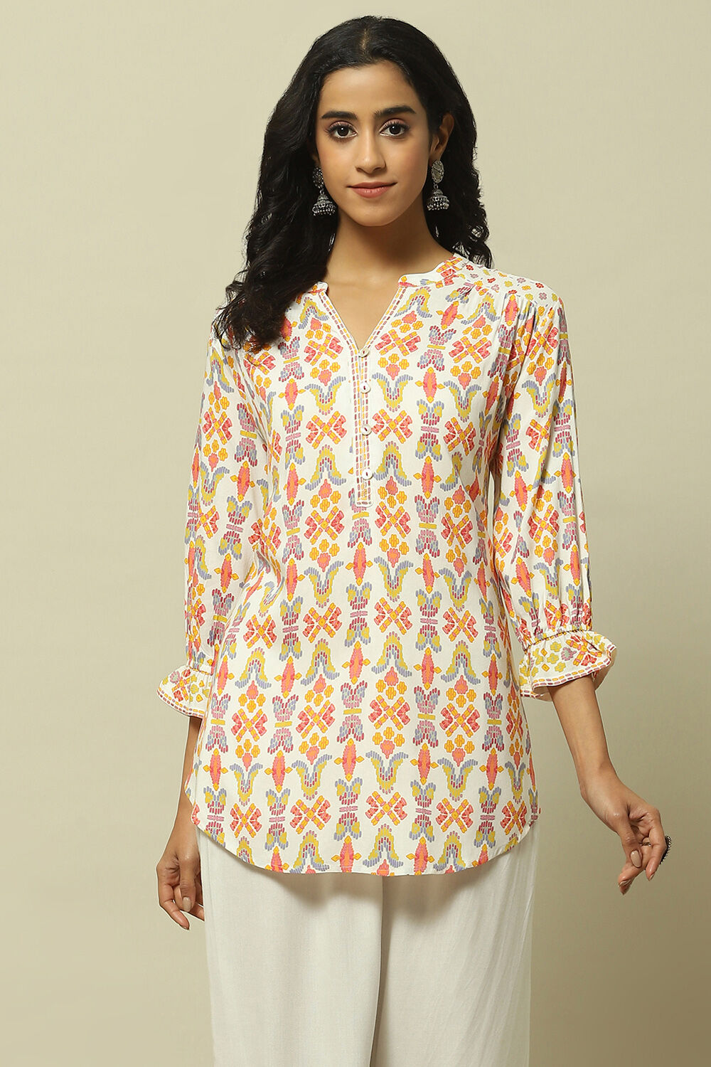 Off-white Printed Straight Kurti image number 5