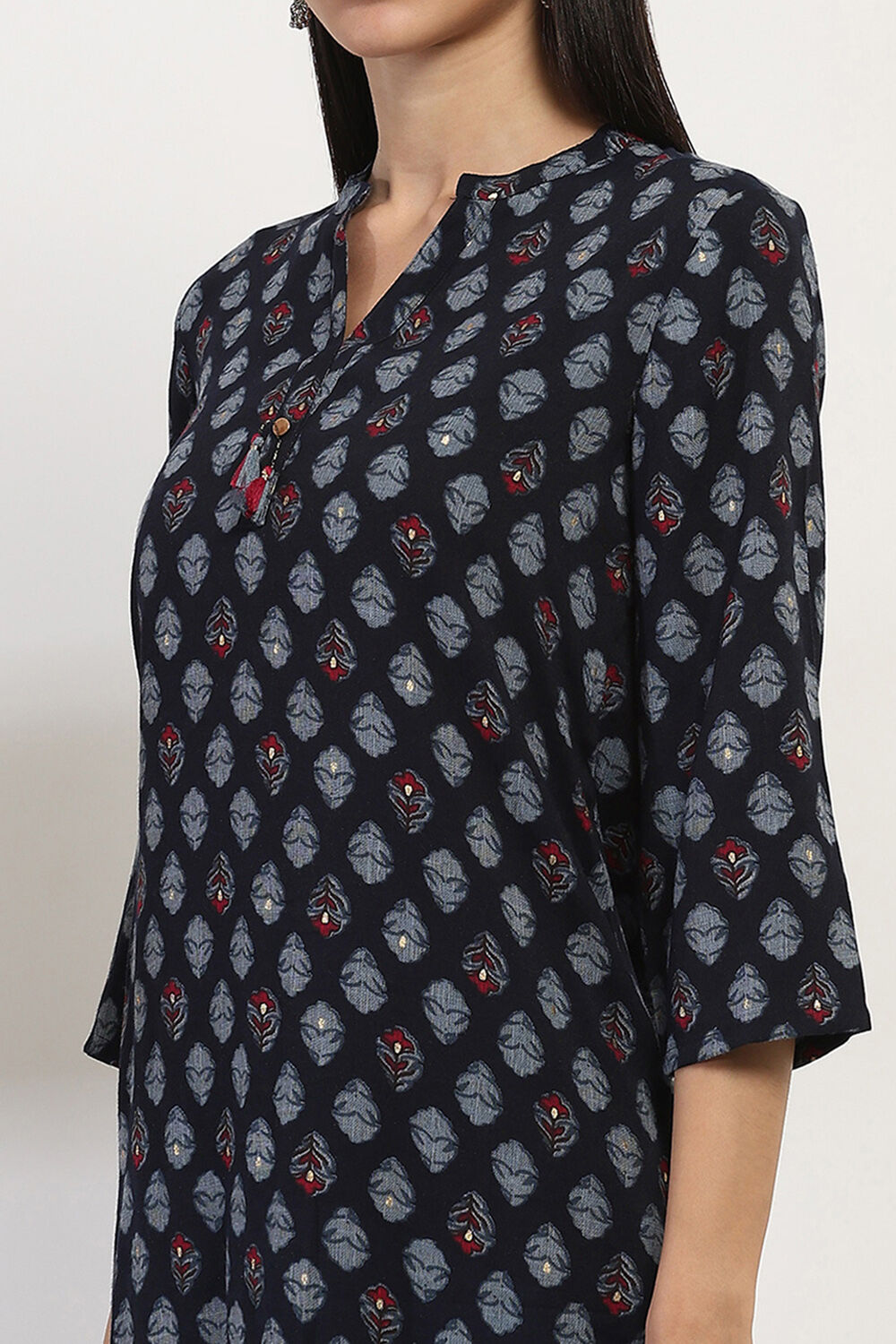 Navy Blue Cotton Blend Straight Kurta Set image number 1