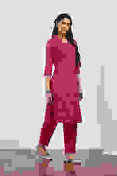 Pink Viscose Rayon Kurta Pants Set image number 5