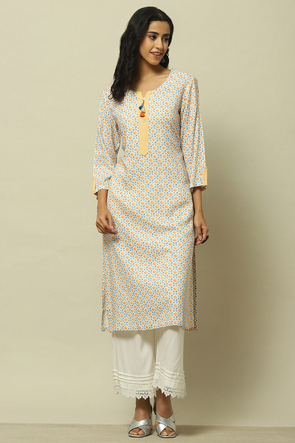 Lime Green Printed Straight Kurta image number 5