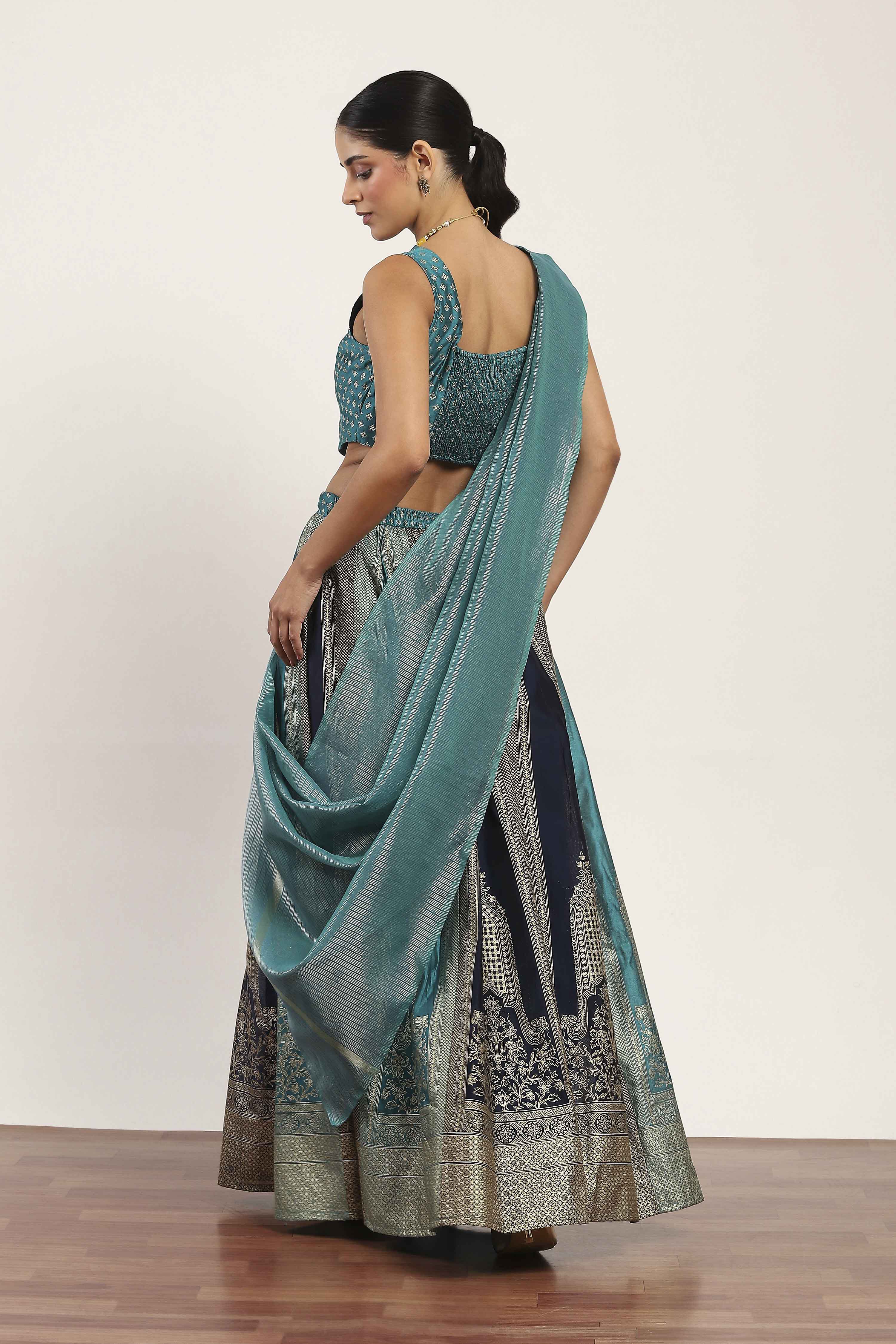 Teal Polyester Kalidar Lehenga Set image number 4