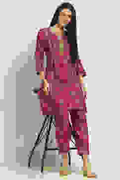 Pink Viscose Blend Printed A-Line Co-ord Set image number 0