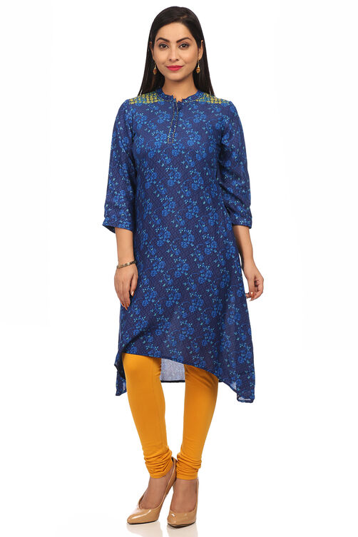 Indigo Asymmetric Polyester Kurta image number 0