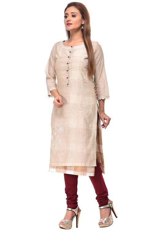Beige A-Line Cotton Kurta image number 1